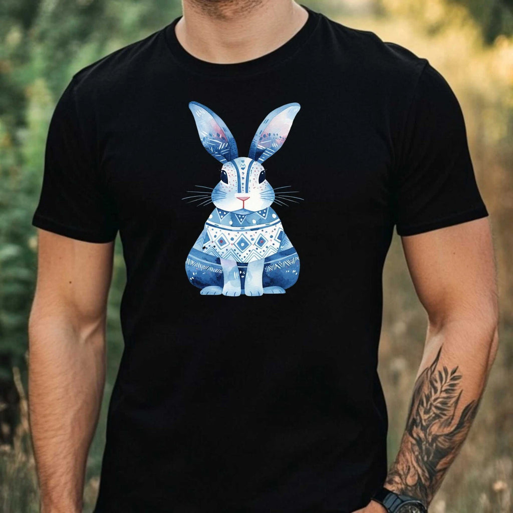Mens Boho Watercolour Bunny Motif Cotton T-Shirt Size XS to 5XL