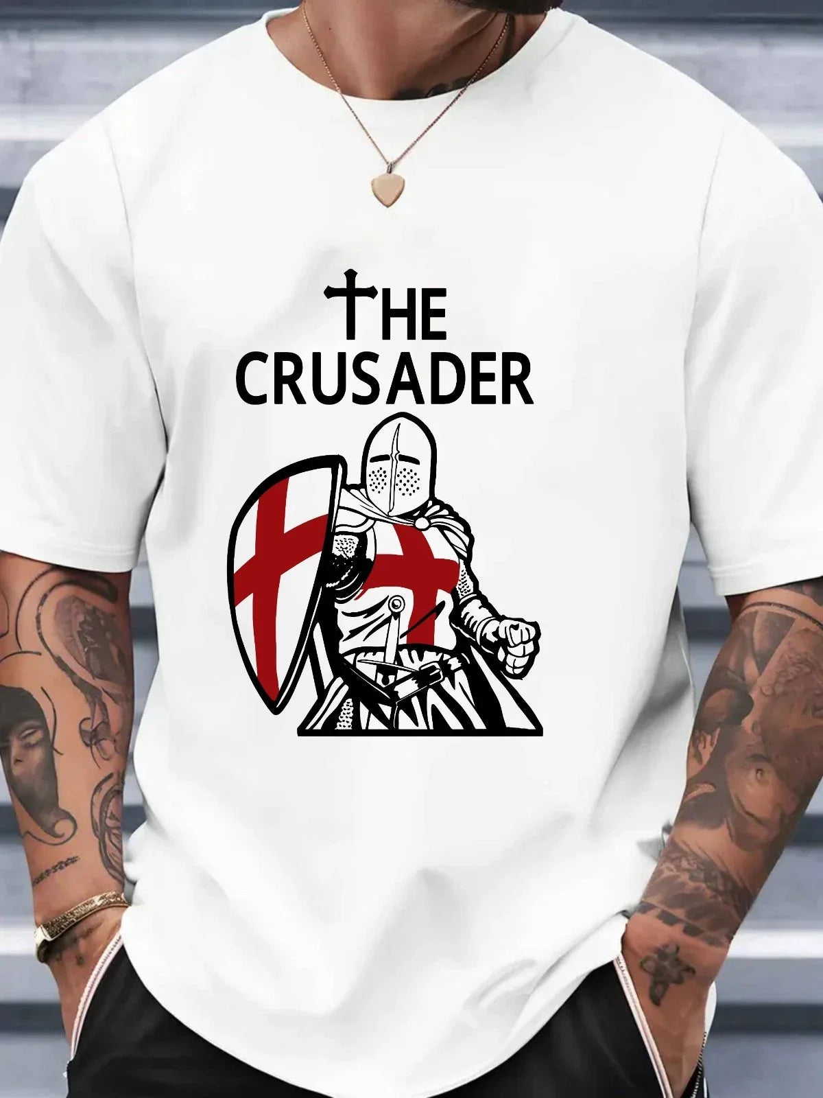 Crusader Knight T-Shirt Medieval Warrior Graphic Templar Knight Armor Tee Top