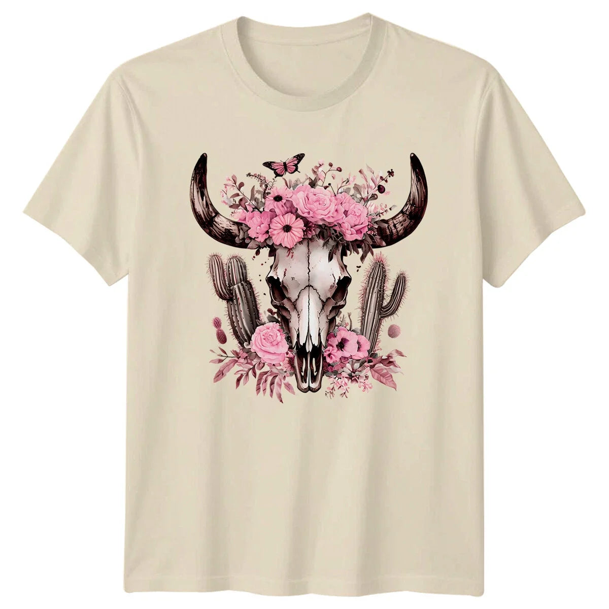 Floral Bull Skull Animals Mens T-Shirt Womens Tee Graphic Top Unisex