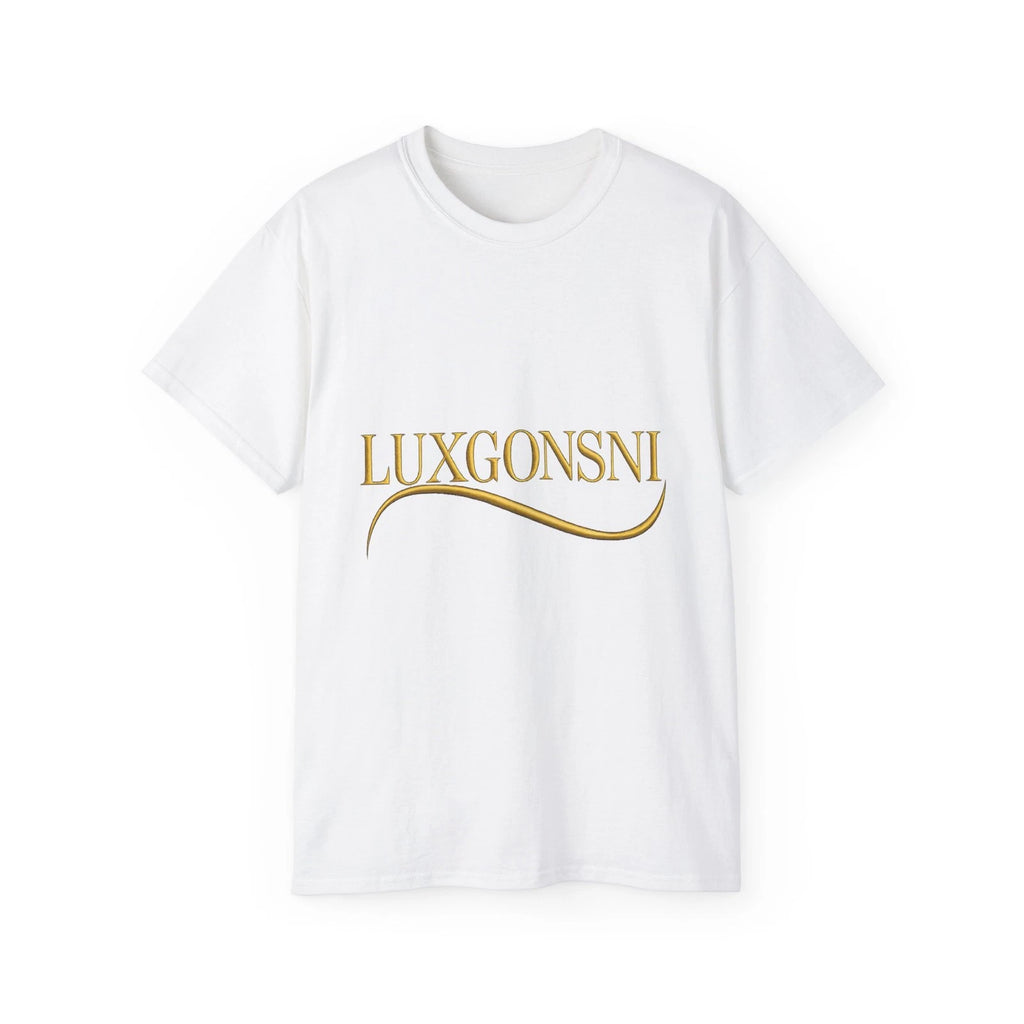 LUXGONSNI Gold Logo T Shirt Luxury Minimalist Streetwear Tee Men Women