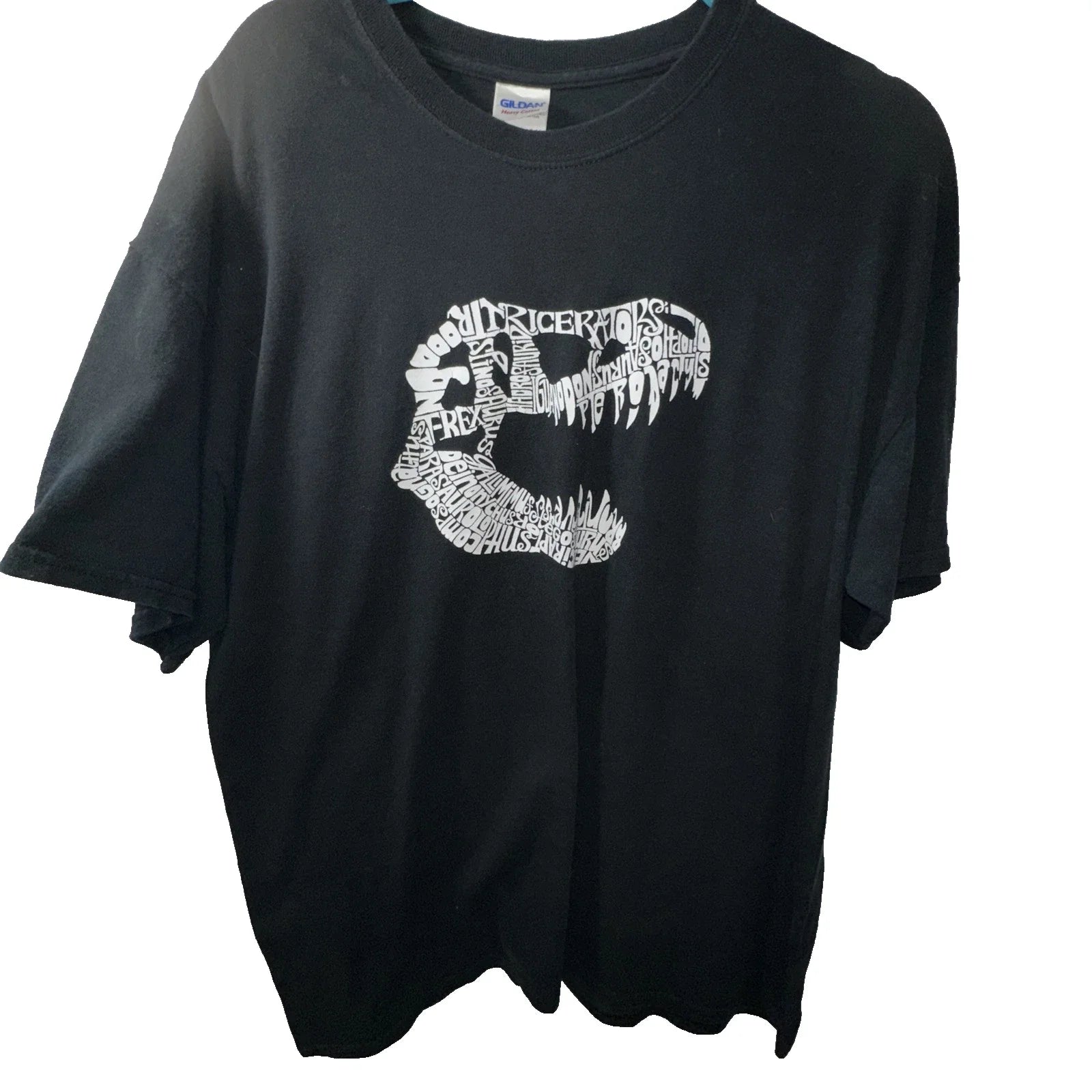 Gildan LA Pop Art Men Black T-Rex Skull Tee Short-Sleeve T-Shirt Sz XL