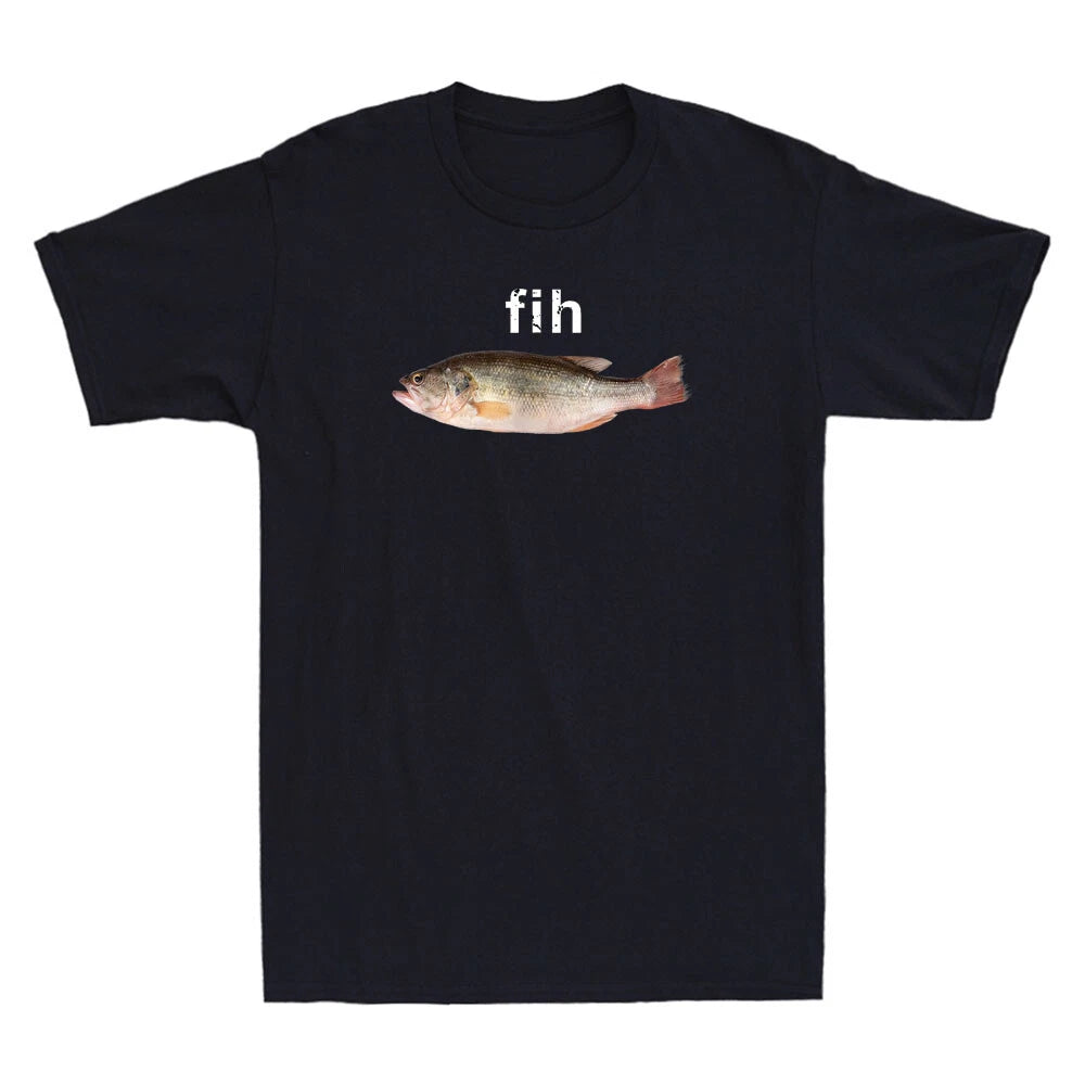 "Fih" Funny Misspelled Fish Meme, Simple Humor Joke Men's Short Sleeve T-Shirt