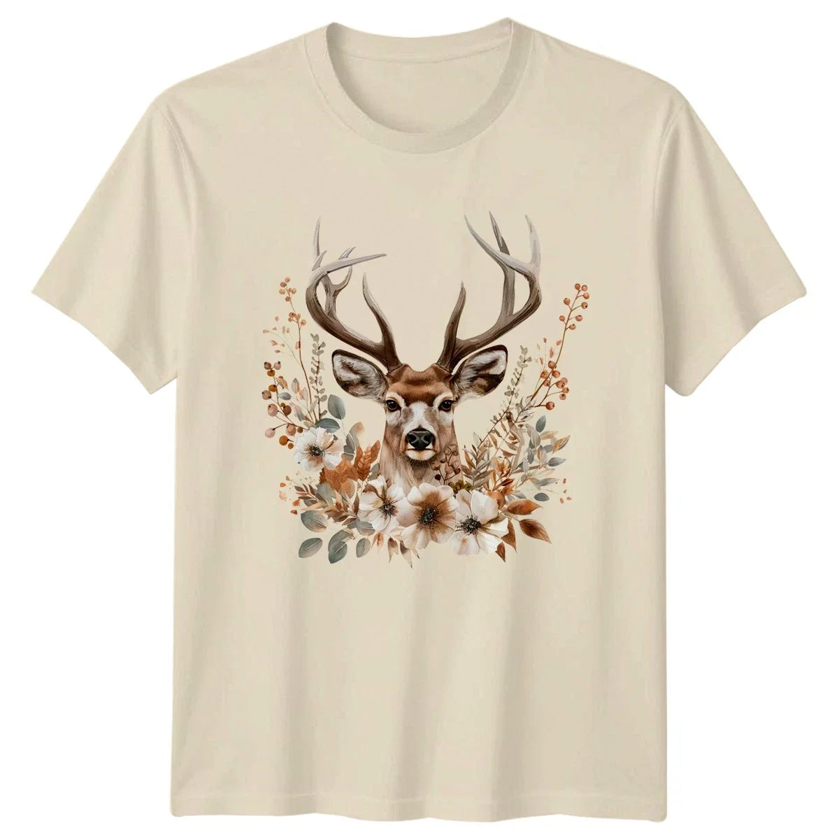 Boho Deer Floral T-Shirt Woodland Nature Gift For Him And Her
