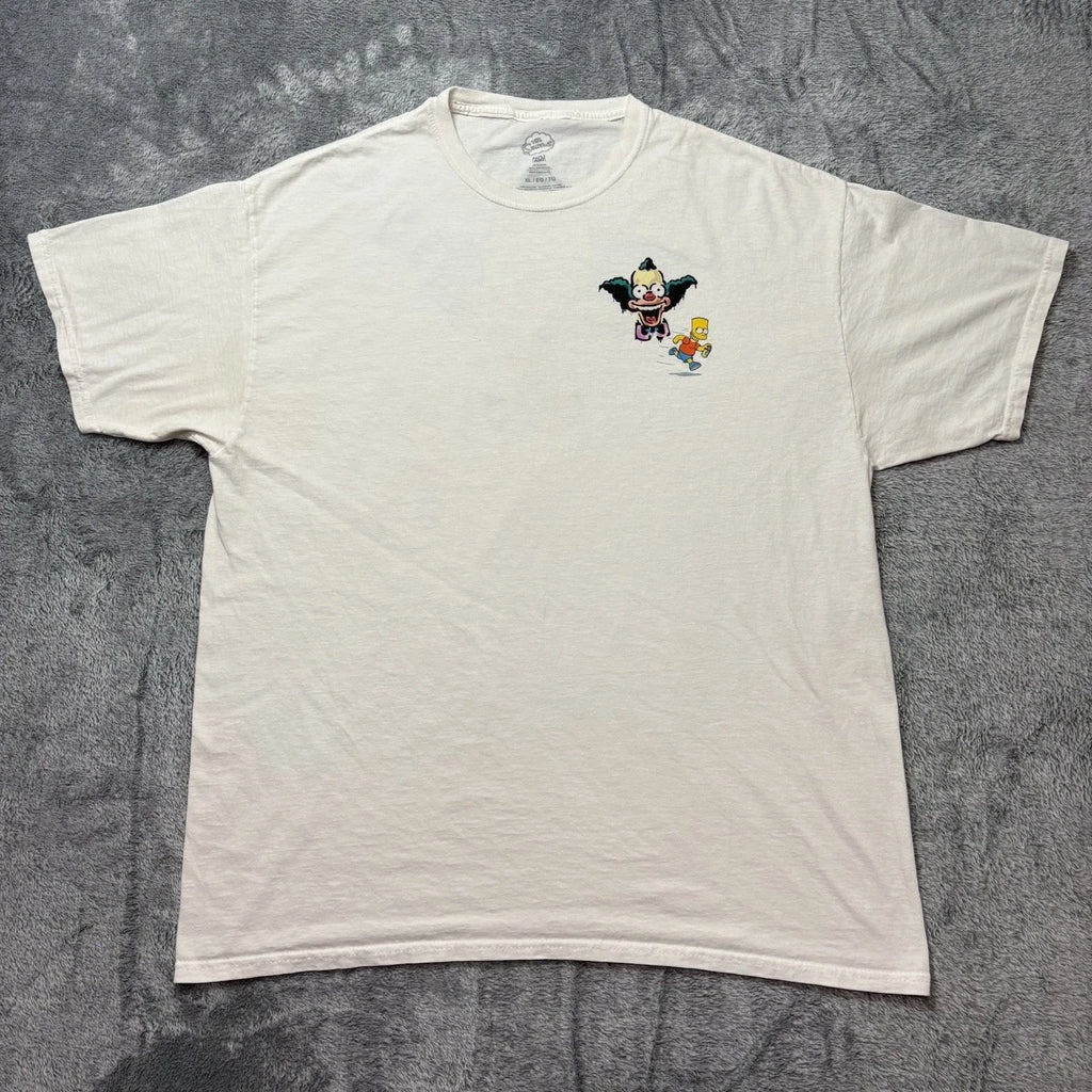 The Simpsons Bart & Krusty Graffiti Graphic T-Shirt XL White Cartoon Tee