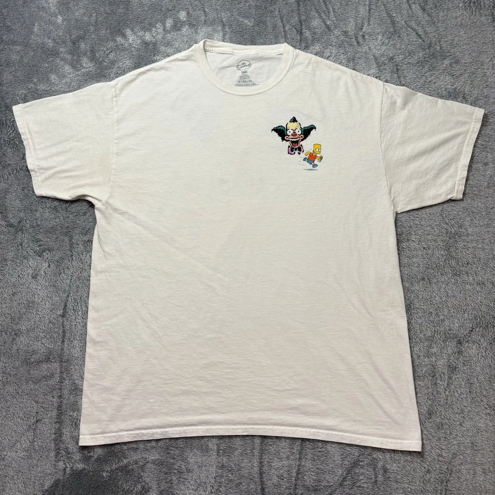 The Simpsons Bart & Krusty Graffiti Graphic T-Shirt XL White Cartoon Tee