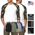 Mens Raglan T Shirts Baseball Tee 3/4 Sleeve Casual Active Plain Solid Sports