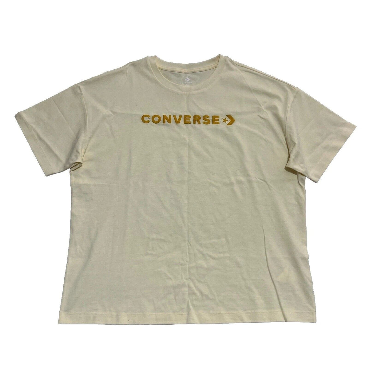 Converse Men’s T-Shirt Cream Loose Fit Short Sleeve Embroidered Logo Size Medium