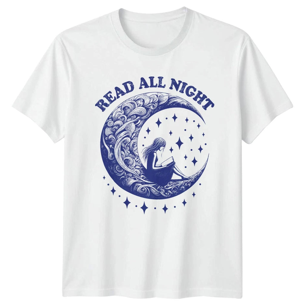 Read All Night Womens T-Shirt Celestial Boho Book Lover Birthday Gift For Her
