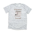 Espresso Yourself - Bella and Canvas White Marble Shirt - Size S - Coffee Pun