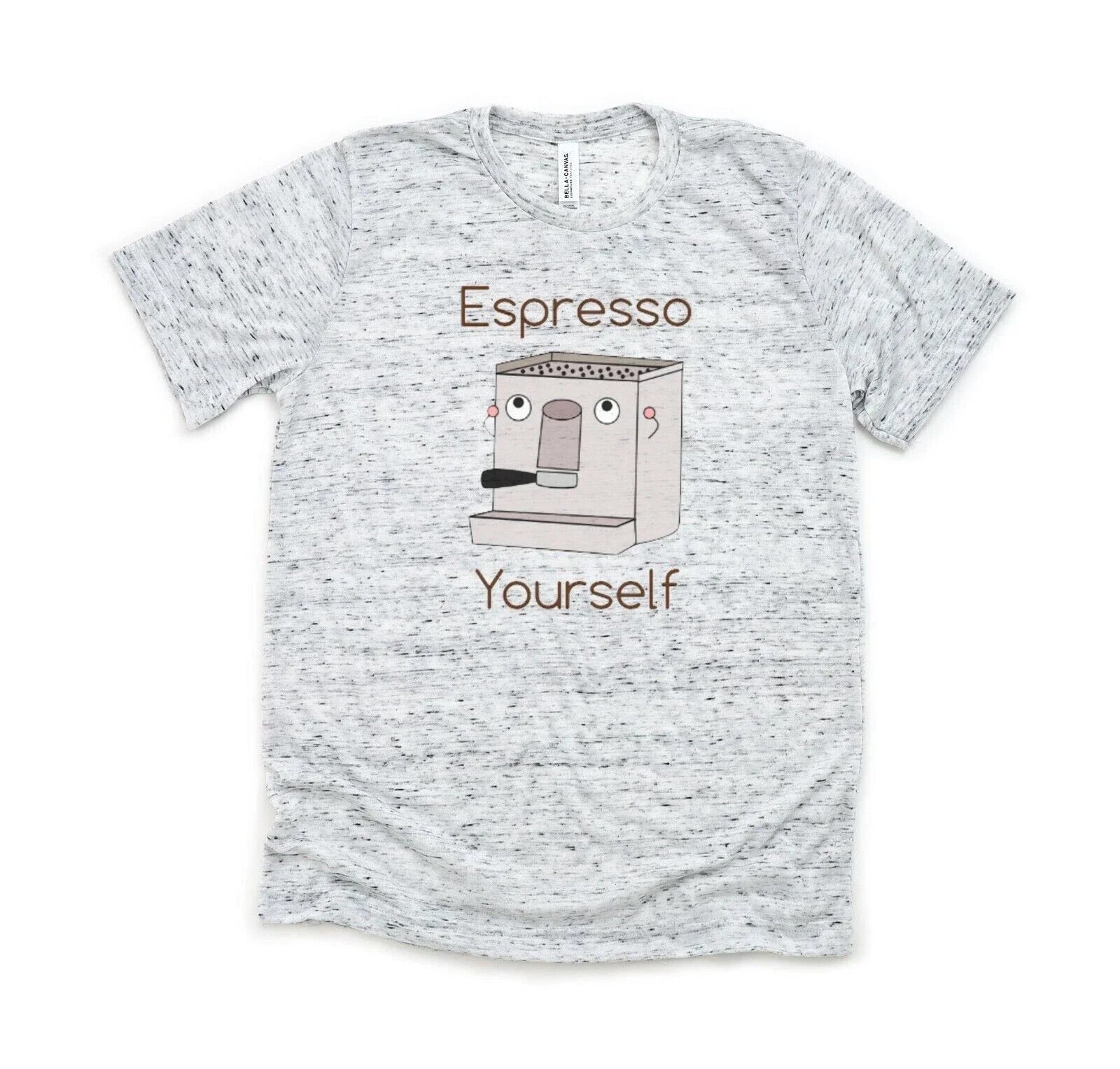 Espresso Yourself - Bella and Canvas White Marble Shirt - Size S - Coffee Pun