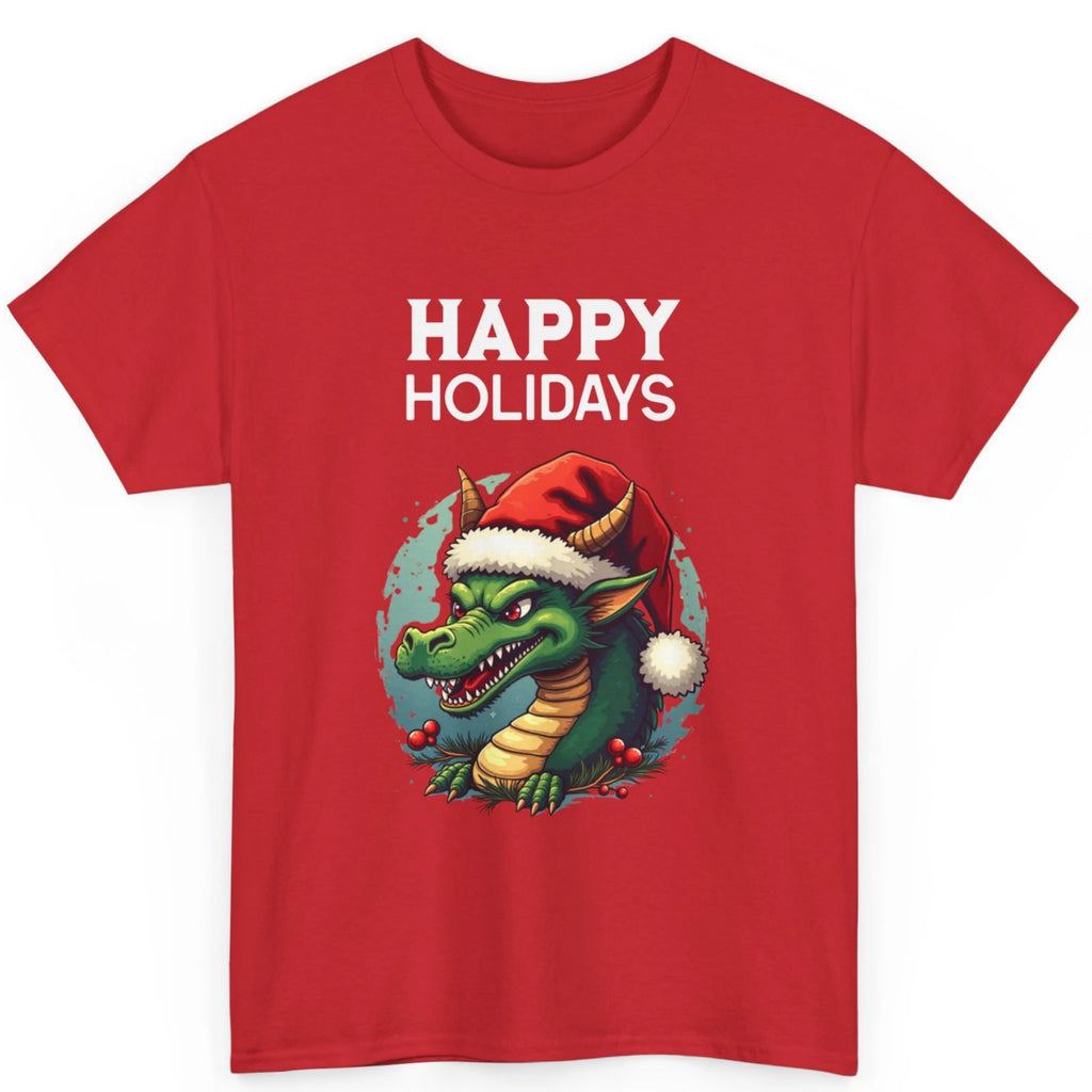 Urban Santa Dragon Happy Holidays T-Shirt | Christmas Alligator Design Gift