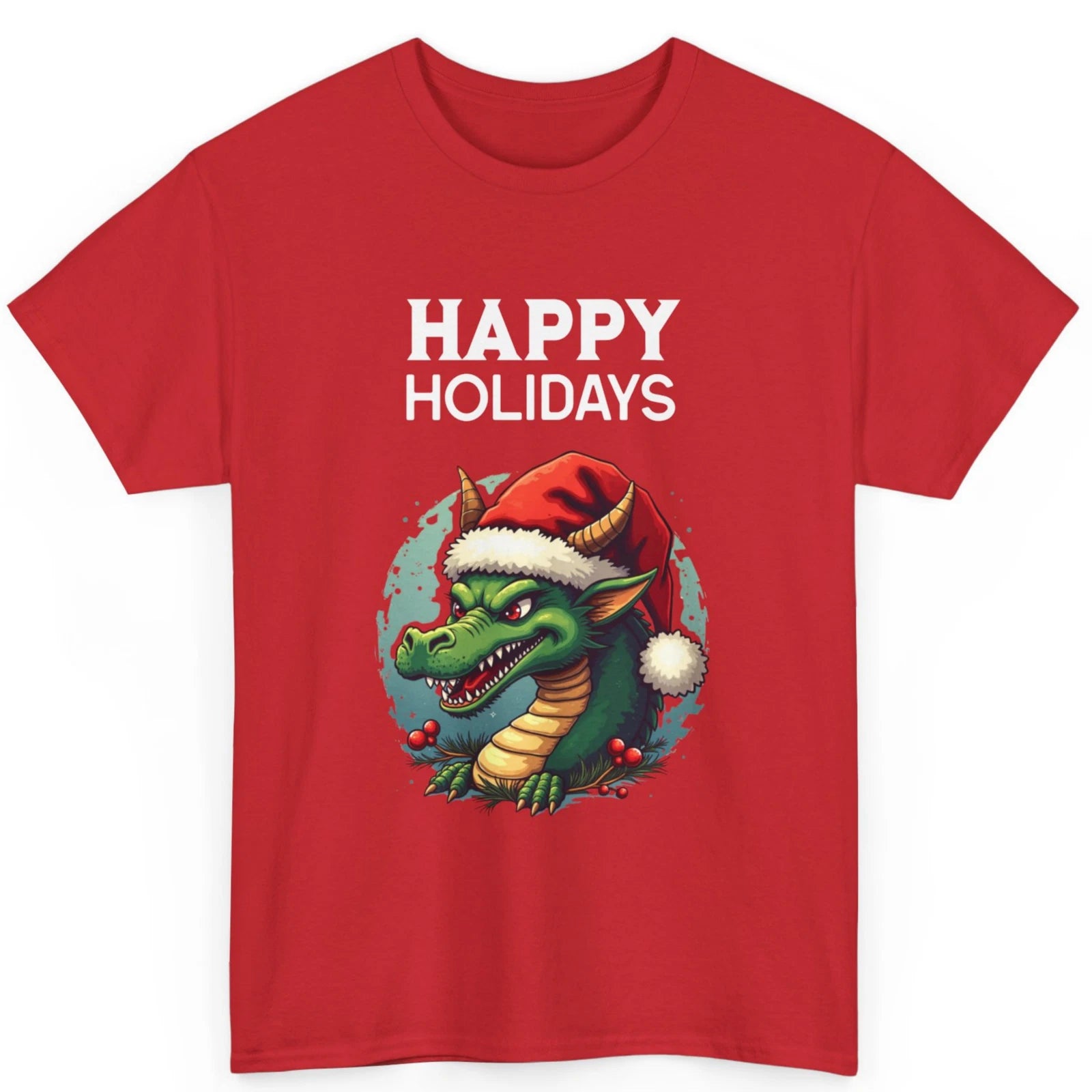 Urban Santa Dragon Happy Holidays T-Shirt | Christmas Alligator Design Gift