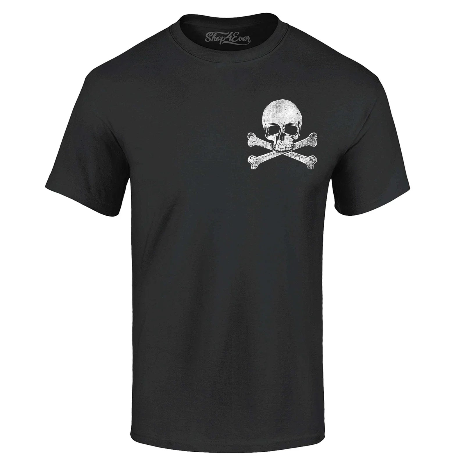 Distressed Skull and Crossbones Pocket Size T-shirt Novelty Shirt