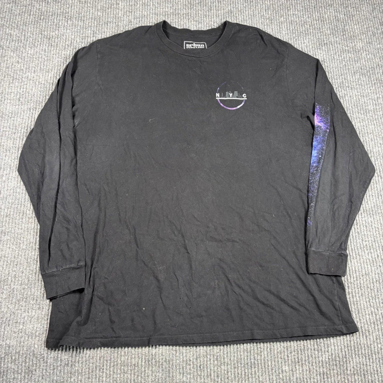 Urban Pipeline Shirt Mens XL Black Long Sleeve NYC Skyline Galaxy Graphic