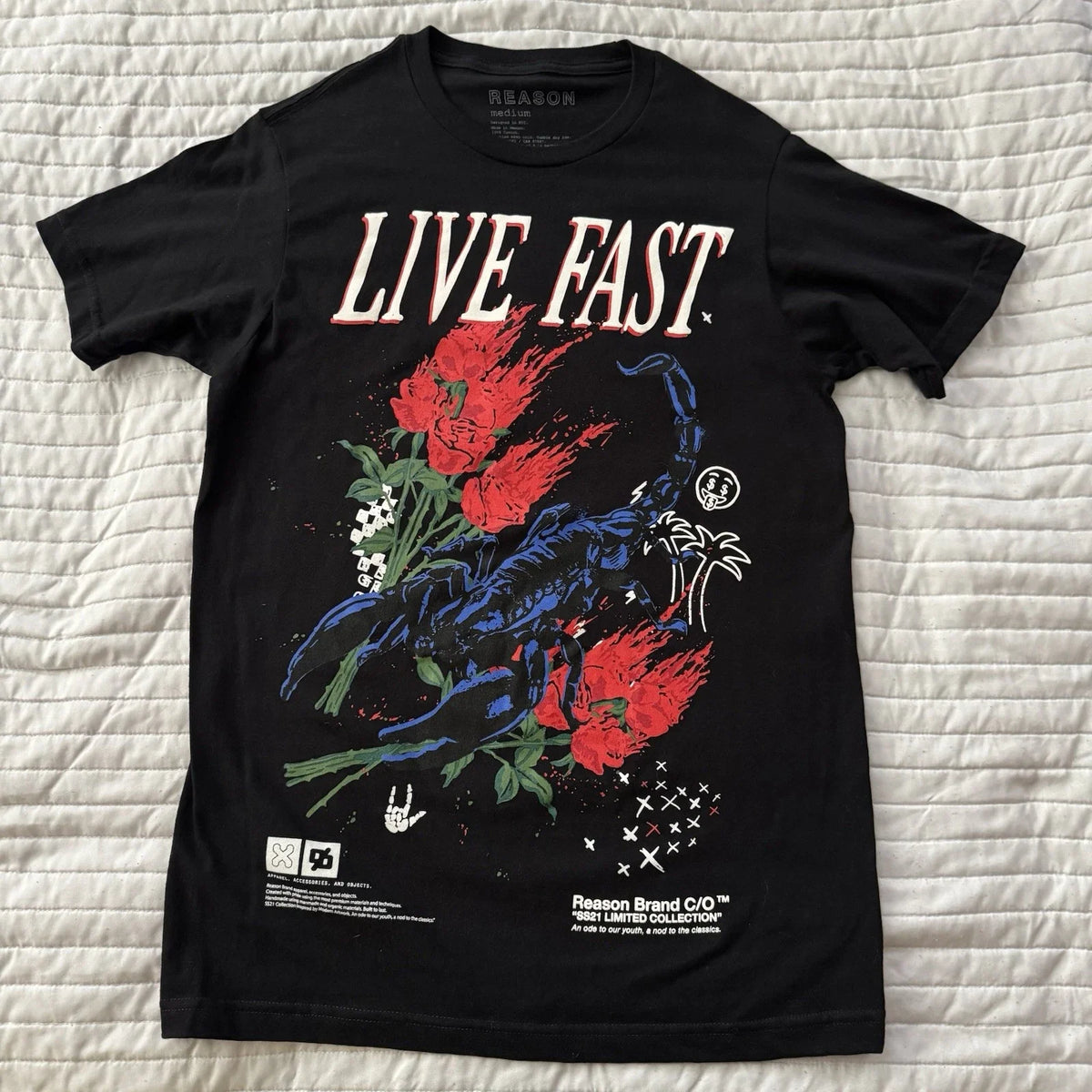 Reason Clothing Live Fast Graphic T-Shirt Black Size Medium Streetwear Tee