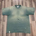 Vintage Fruit Of The Loom Blank T-Shirt Forest Green Sun Faded Thrashed Boxy L