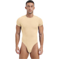 Men’s Short Sleeve Bodysuit Athletic High Waist Jumpsuit Stretchy Button Bodycon
