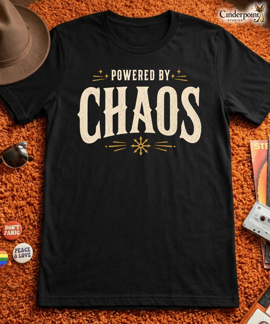 Powered by Chaos T-Shirt Chaos Magick Occult Magician Graphic Tee Black XS-5XL