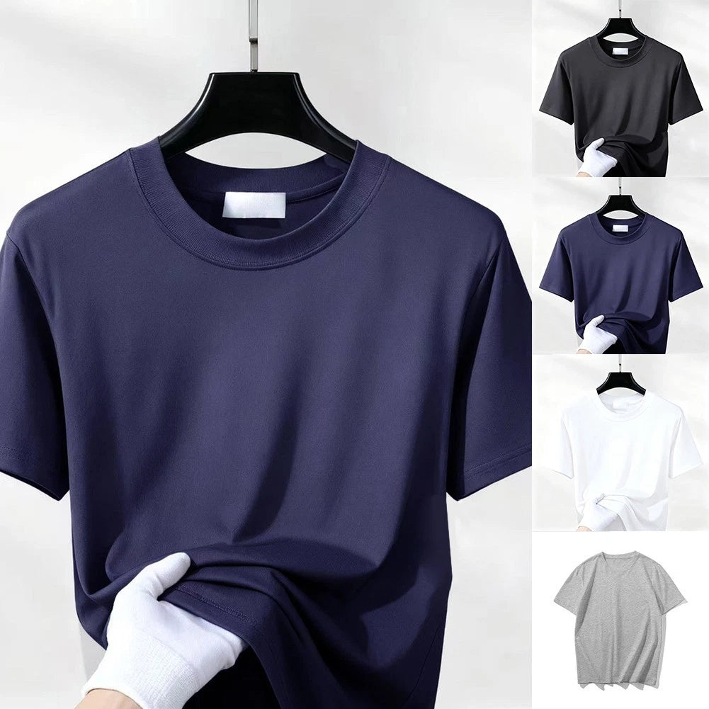 Men's Solid Color Short Sleeve T-Shirt Loose Fit Round Neck Oversized Casual