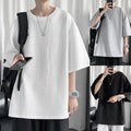 Trendsetting Korean Style Mens Casual Waffle Pullover Top Tee Oversized