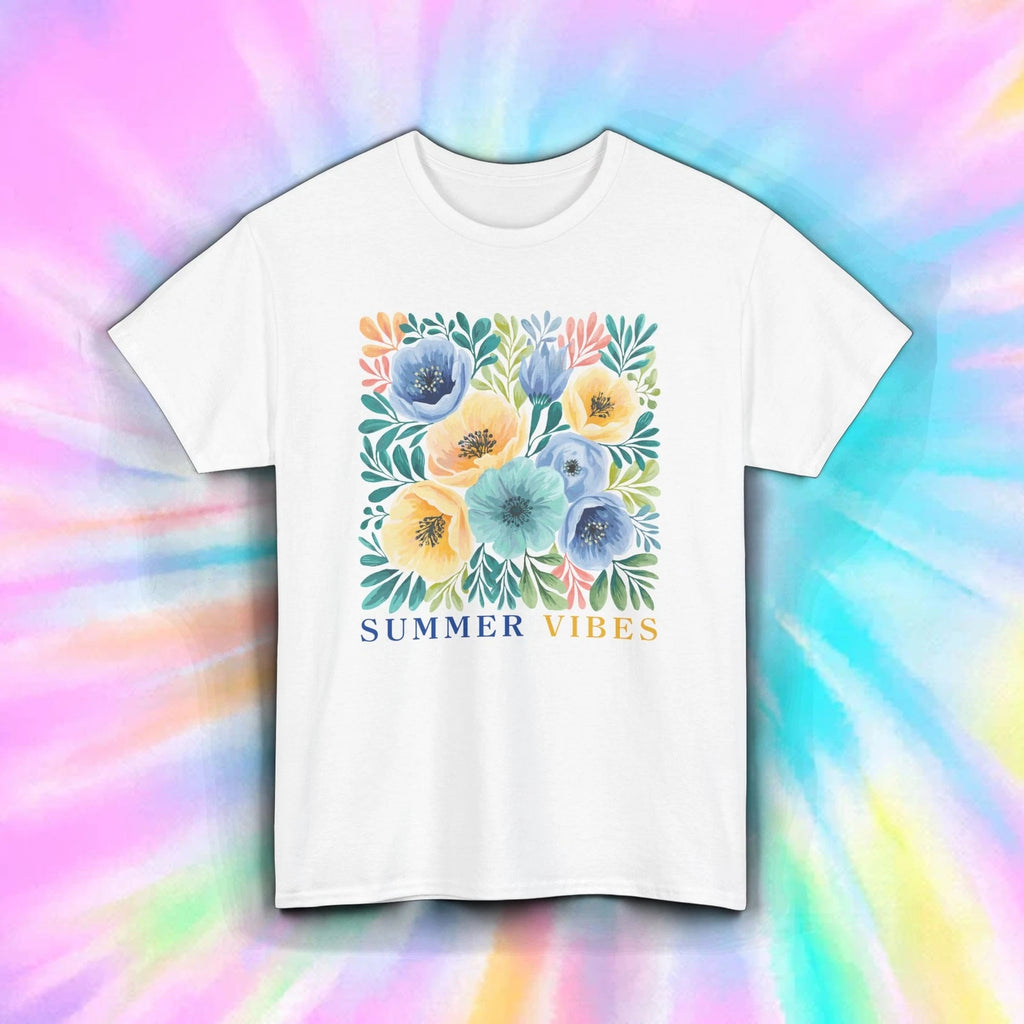 Summer Vibes Shirt Colorful Watercolor Floral Beachy Aesthetic Tee S-5XL