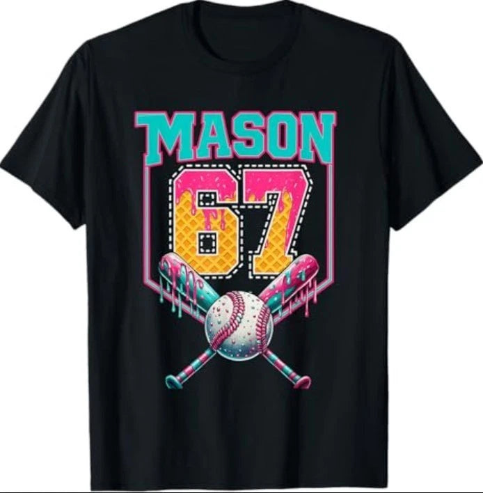 Trendy Mason 67 Mem Ice Cream Drip Baseball Birthday Costume T-Shirt