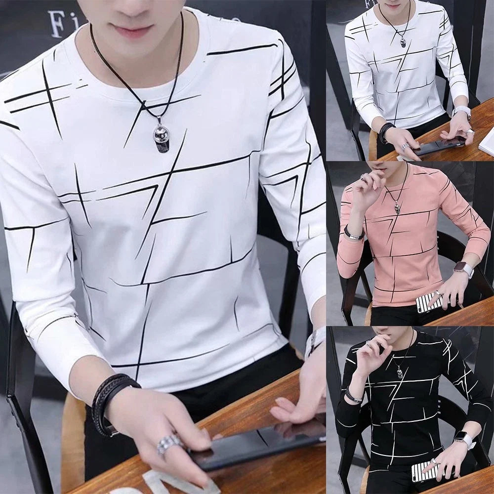 Fashion Men T-Shirt Blouse Casual Crew Neck Fashion Long Sleeve Muscle Top