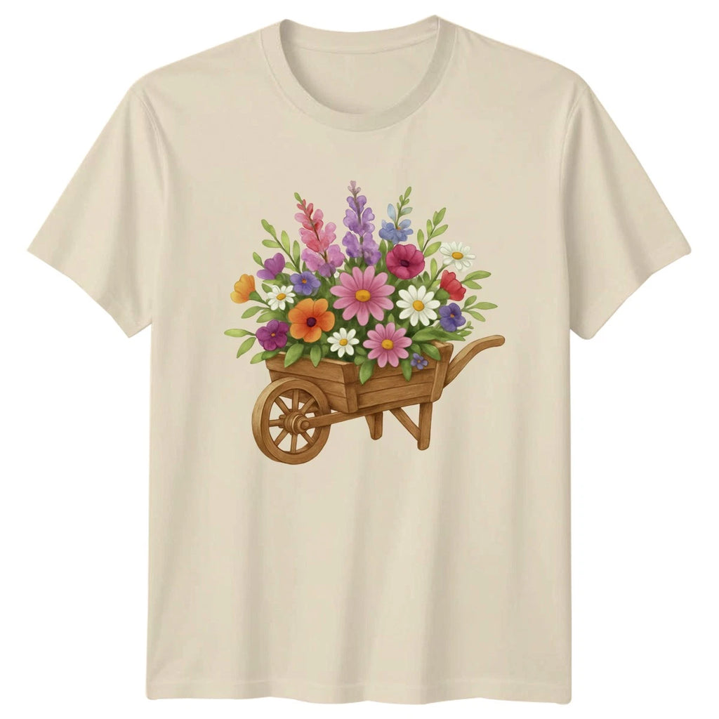 Floral Wheelbarrow Womens T-Shirt Gardening Mothers Day Gift For Her