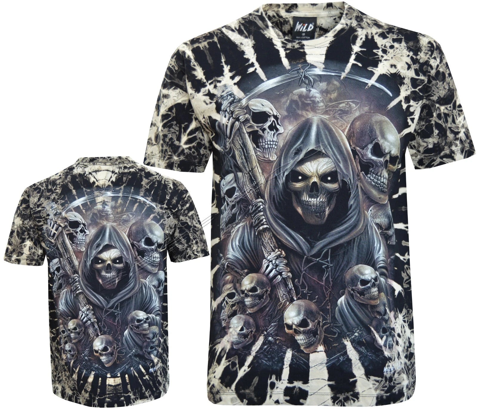 Tie Dye T-Shirt Grim Reaper with the Skulls of its Victims Glow in Dark by Wild