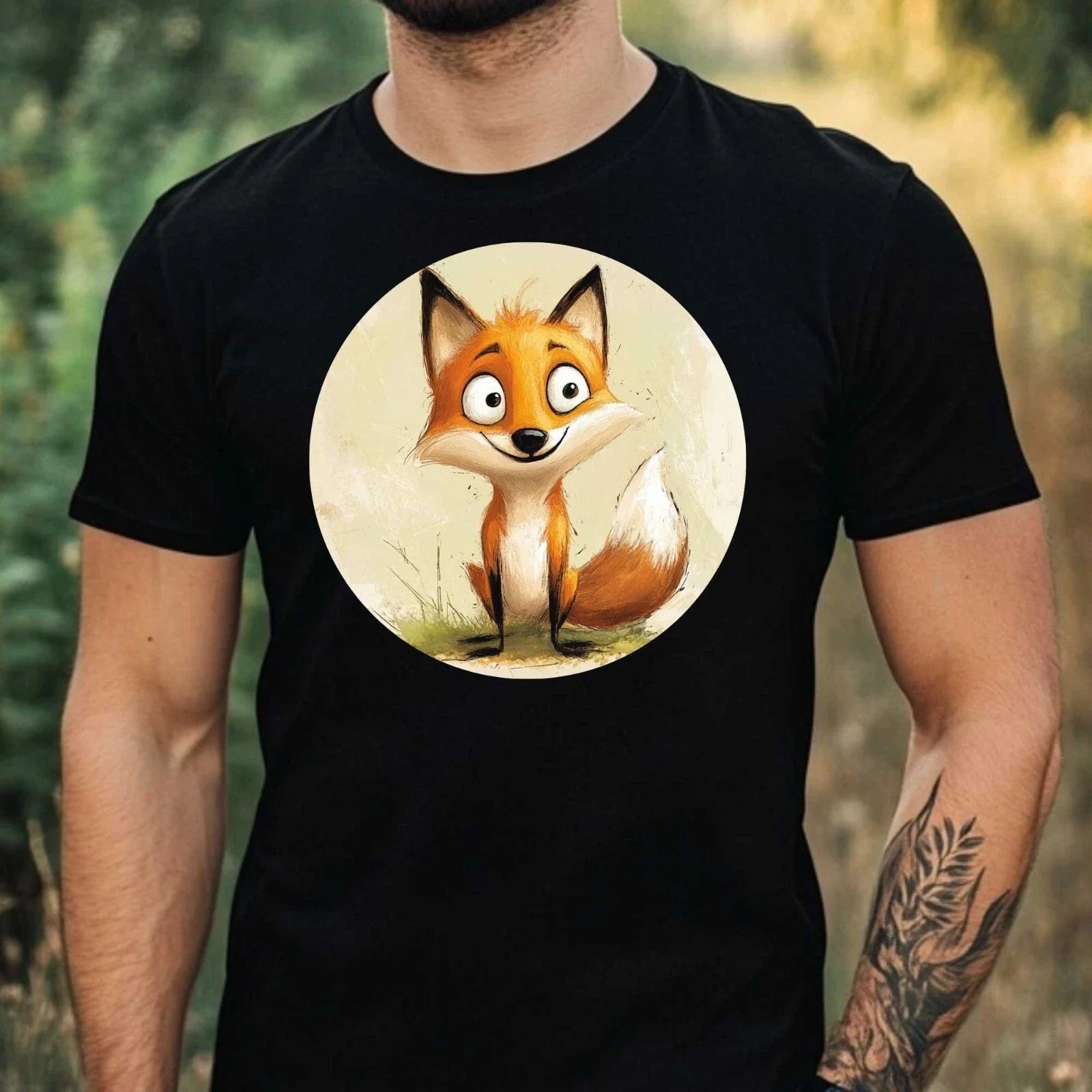 Mens Funny Cartoon Fox Motif Cotton T-Shirt Size XS to 5XL
