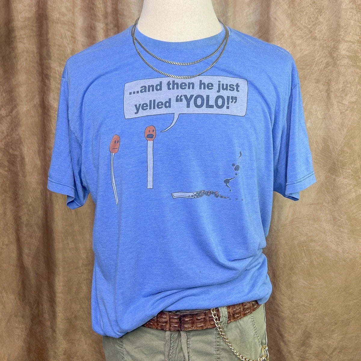 Y2K Funny Graphic T-Shirt Yolo Match Blue Short Sleeve Top Humor 2000s Skater