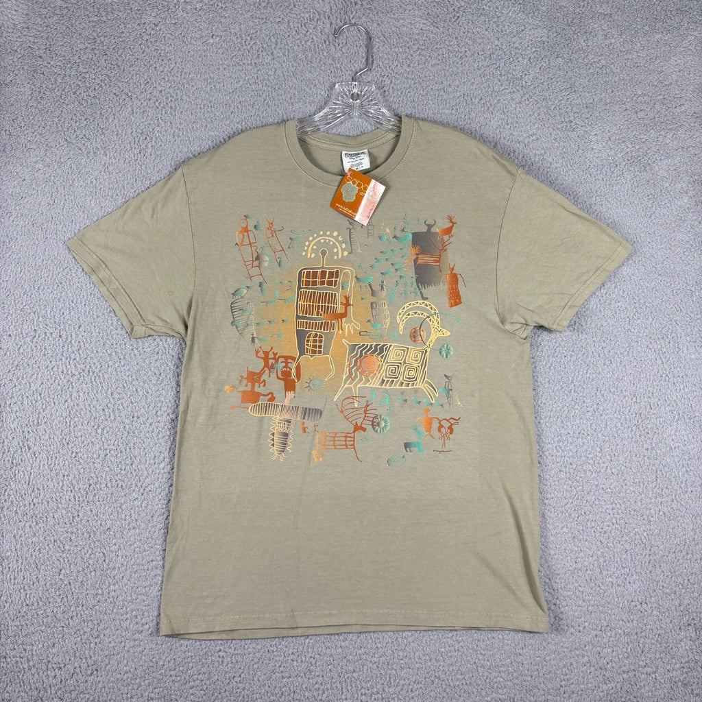Vtg Sabaku Artwear T-shirt Adult Medium Green Ancestors Double Side NOS 2007