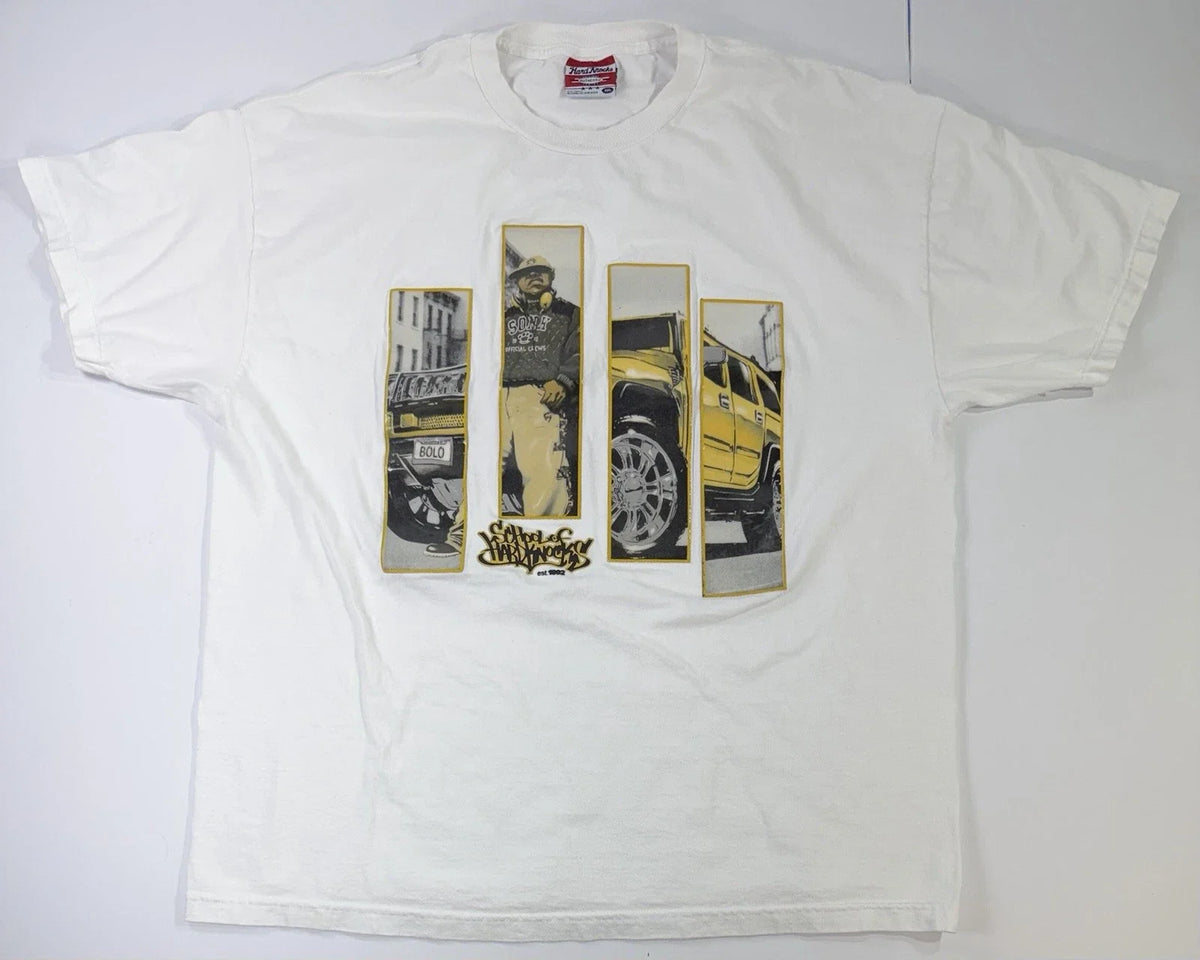 Hard Knocks Graphic T Shirt XXL White Streetwear Hip Hop Urban Tee Y2K