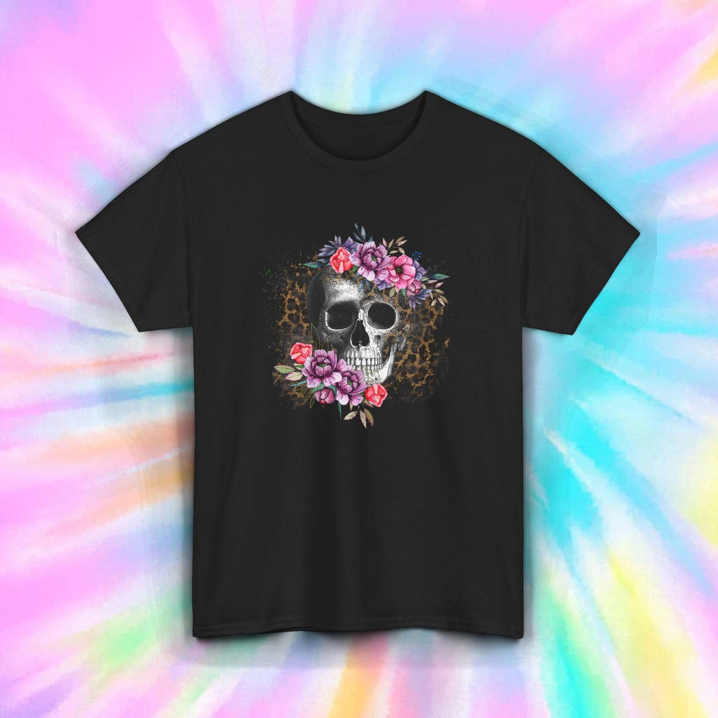 Floral Skull Leopard Print Shirt Gothic Grunge Aesthetic Boho Art Tee S-5XL
