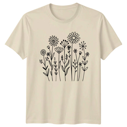 A Simple Black And White Womens T-Shirt Botanical Line Art Floral Mothers Day