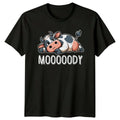 Mooody Cow T-Shirt Funny Animal Pun Lazy Cartoon Graphic Tee