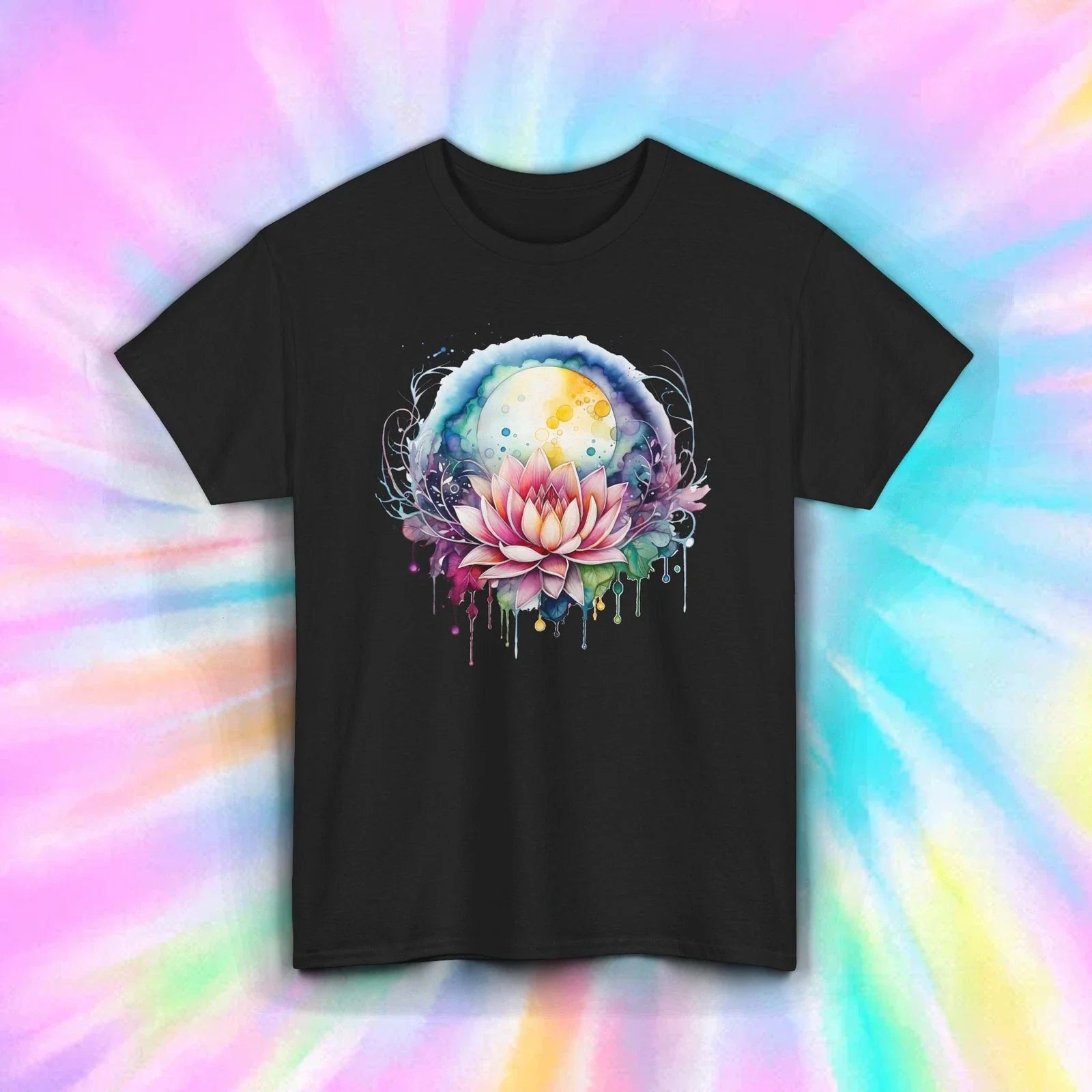 Lotus Moon Shirt Mystical Dripping Art Psychedelic Yoga Vibe Tee S-5XL