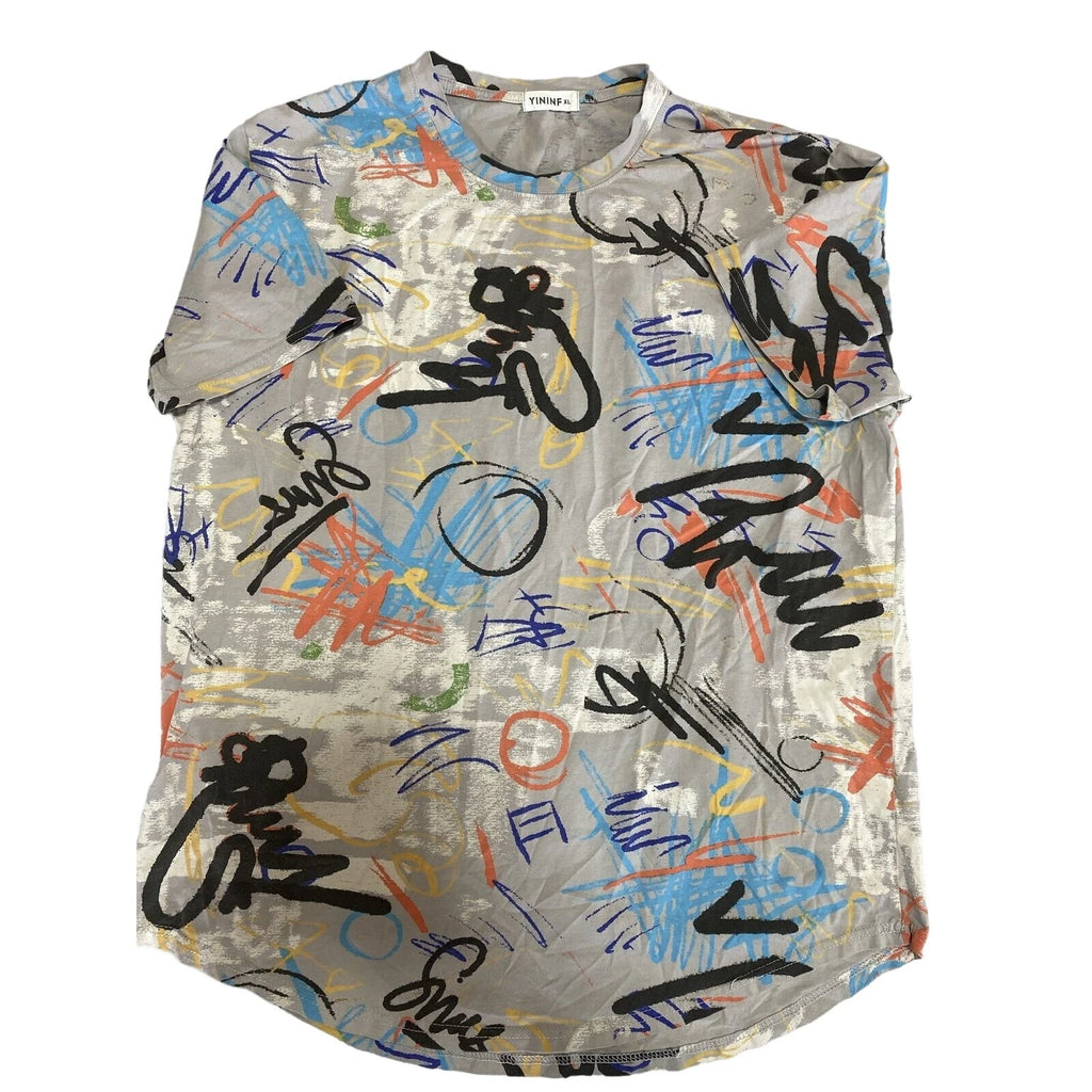 Yininf Shirt Mens Extra Large Grey Streetwear Hip Hop Abstract XL Stretch