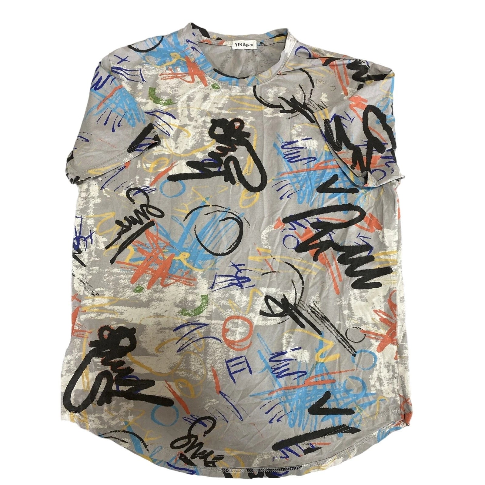 Yininf Shirt Mens Extra Large Grey Streetwear Hip Hop Abstract XL Stretch