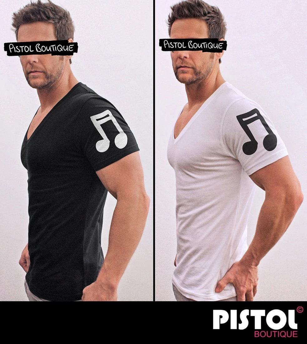 Pistol Boutique Men's Slim Fit Music Sheet Music Print T-Shirt V-Neck