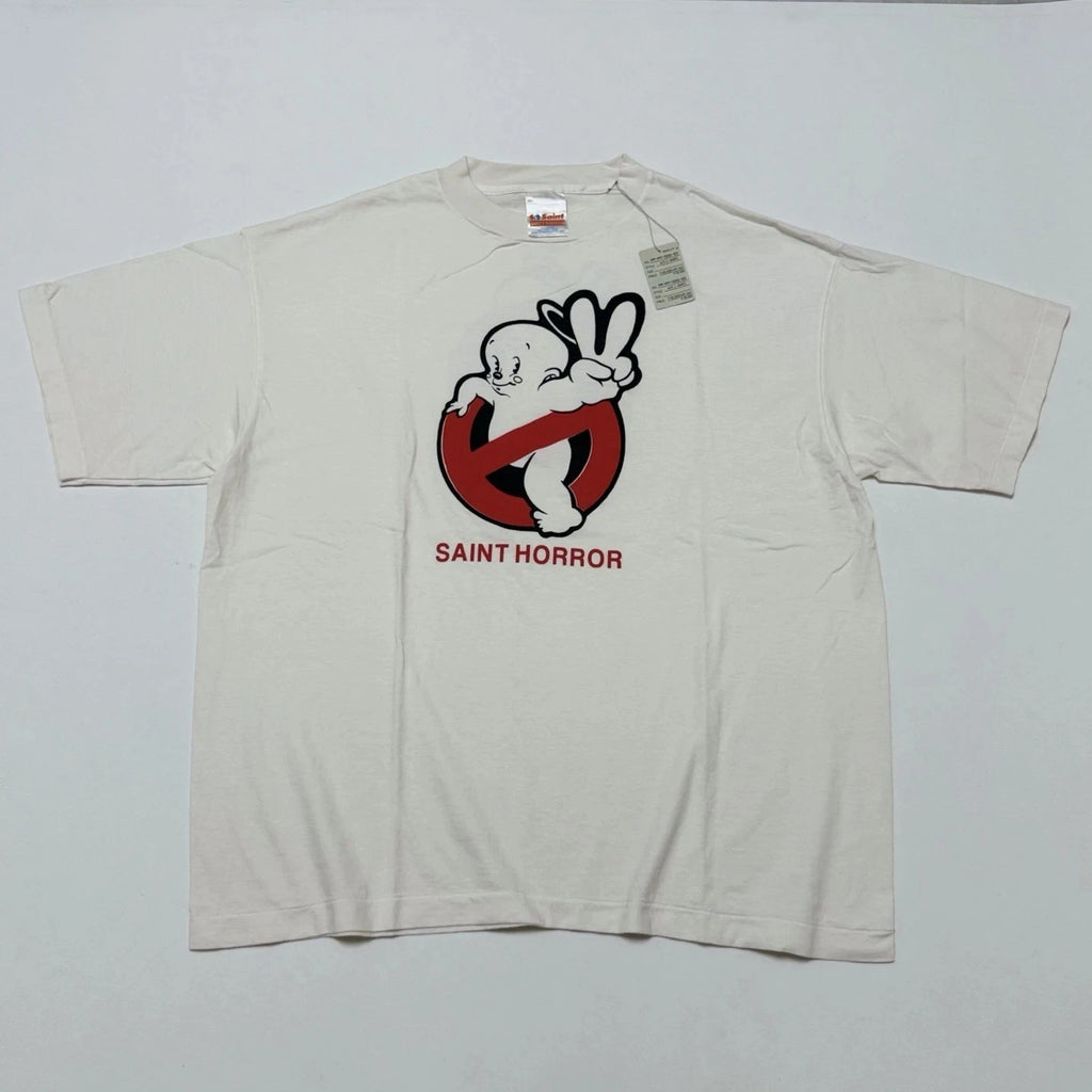Saint Michael Saint Horror No Ghosts Sign Mens Short Sleeve White Cotton T Shirt