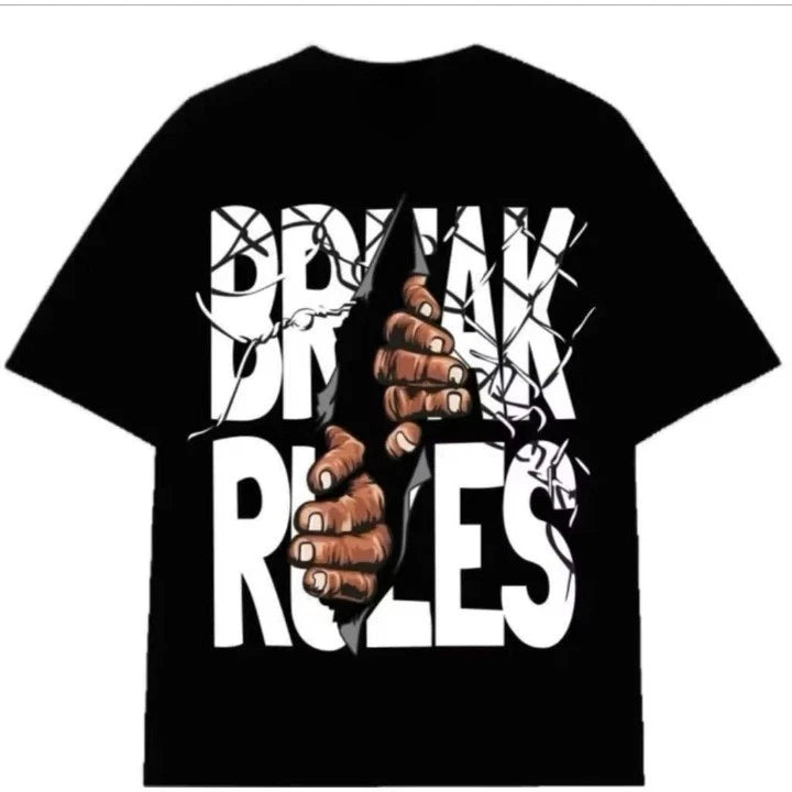 Break Rules Streetwear Graphic Black T Shirt