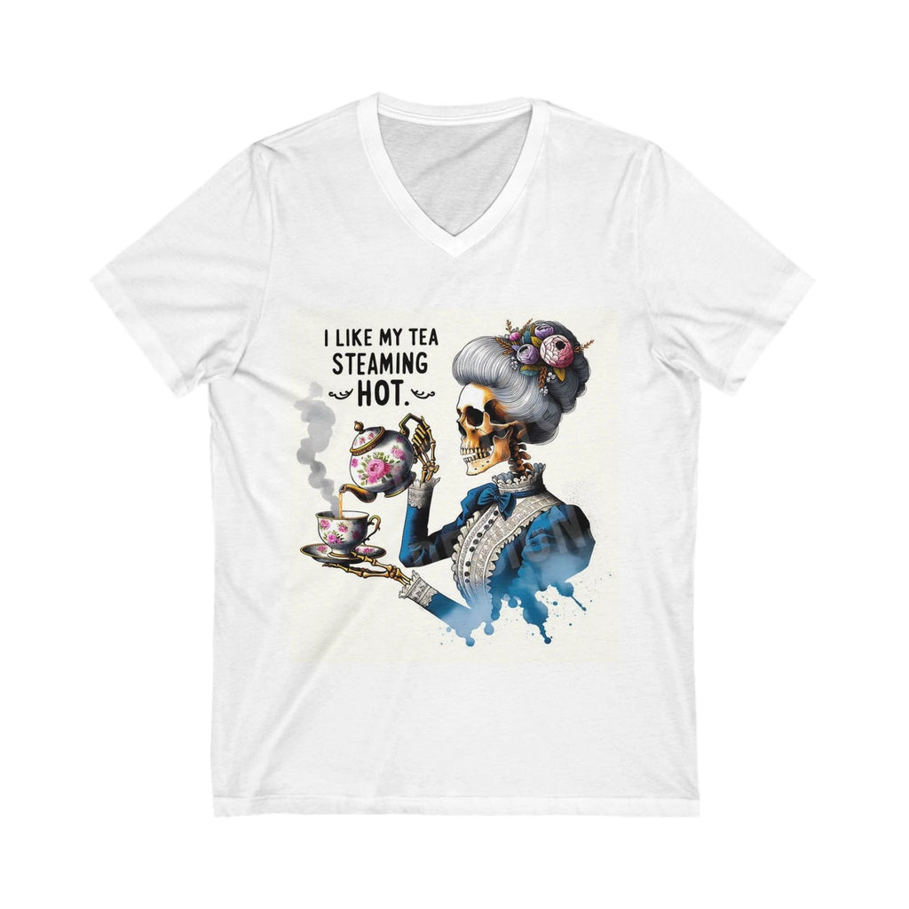 Skull Tea Lovers Tee Shirt, Trendy V-Neck Tshirt, Unisex Graphic Top, Halloween