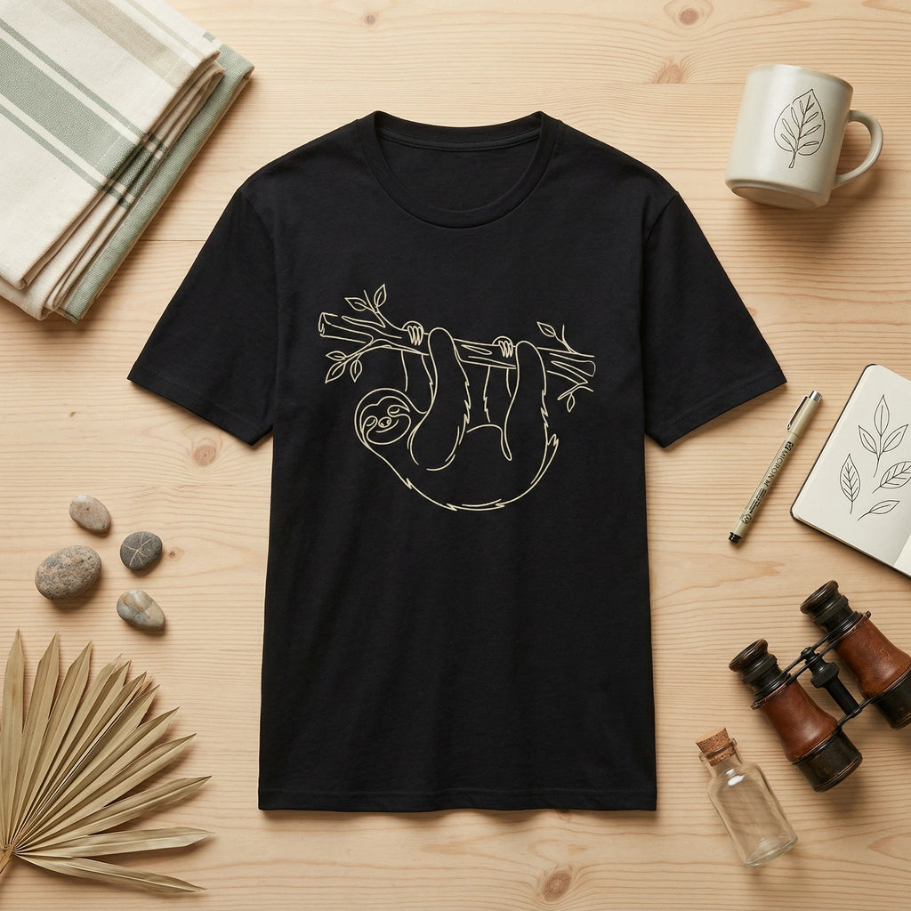Sloth Line Art Minimalist Graphic T-Shirt Cute Animal Tee Men Women Unisex Black