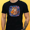 Cat Eating Pizza In Space Theme Cotton Mens T-Shirt Size XS to 5XL