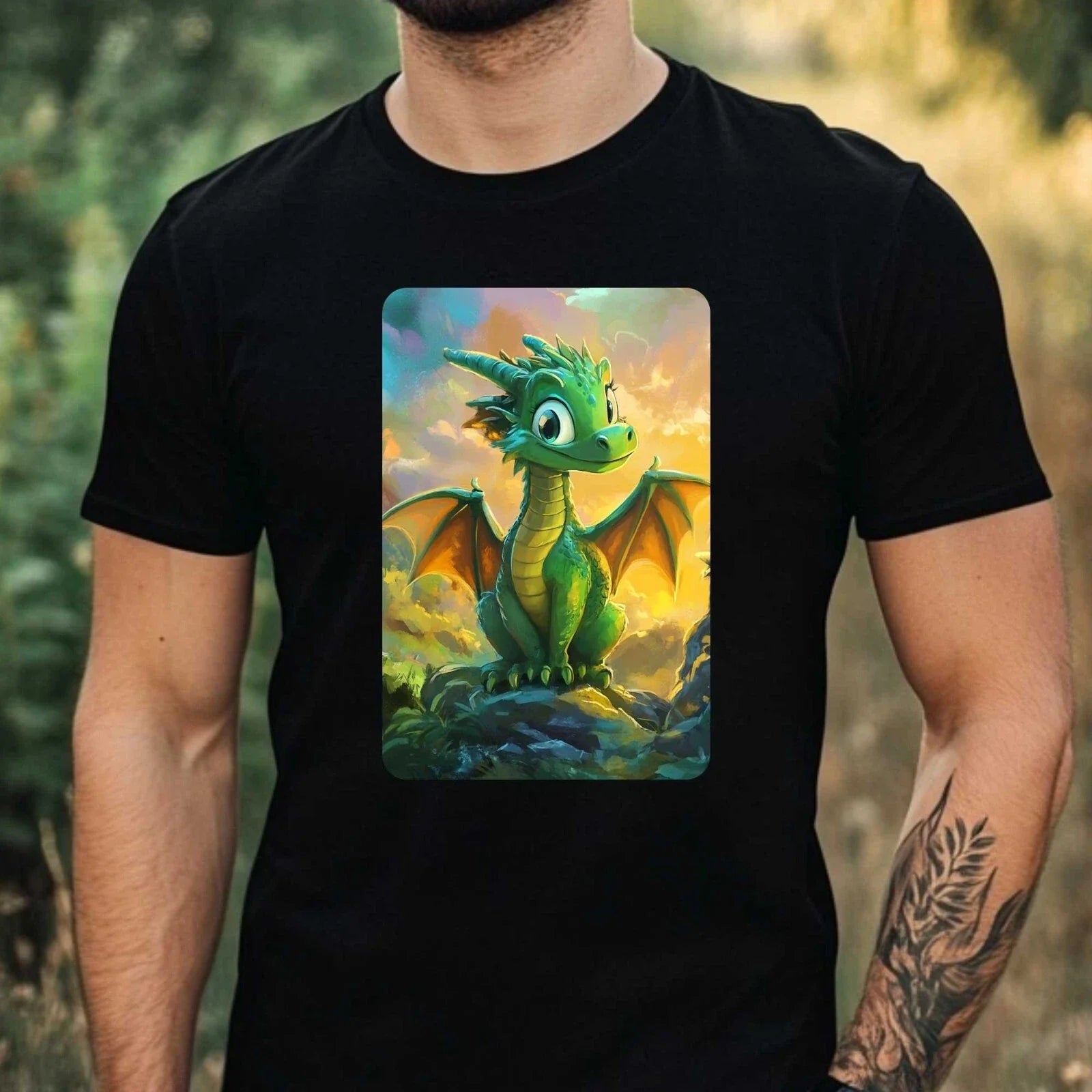 Mens Dragon Cartoon Theme Cotton T-Shirt Size XS to 5XL