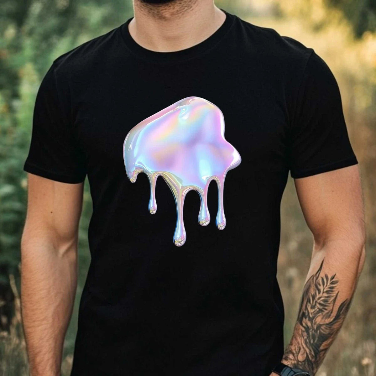 Mens Cute Holographic Drop Motif Cotton T-Shirt Size XS to 5XL