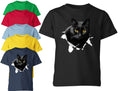 Black Cat Ripped T-Shirt for Unisex Kids Cute Cat Peek Out Graphic Tee Gift