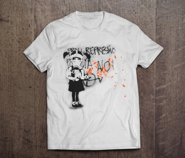 Banksy Street Art Graffiti / Heavyweight cotton unisex t-shirt with print tee to