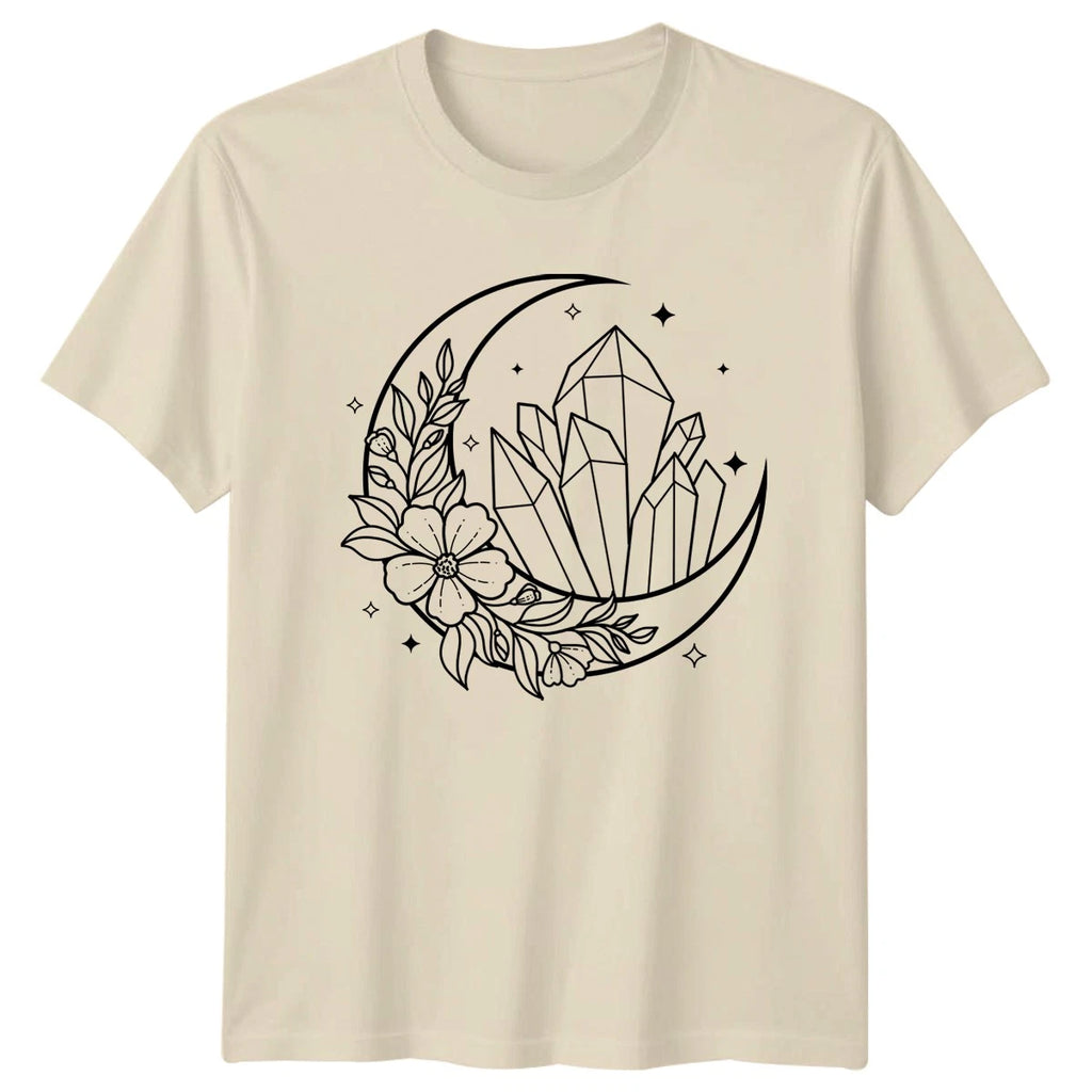 Crystal Moon Floral T-Shirt Crystal Healing Spirituality